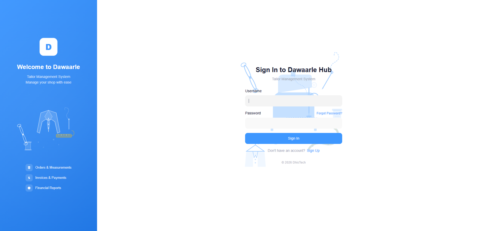Dawaarle Hub — Tailor Management System